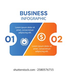 Business concept infographic 2 step chart list template with icons design