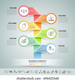 Business concept infographic template 6 steps, can be used for workflow layout, diagram, number options, timeline or milestones project.