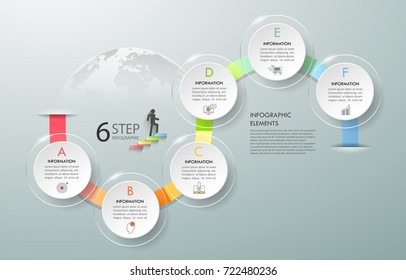 Business concept infographic template 6 steps, can be used for workflow layout, diagram, number options, timeline or milestones project.