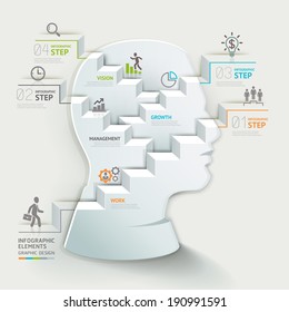 Business concept infographic template. Businessman head thinking step. Can be used for workflow layout, banner, diagram, web design.