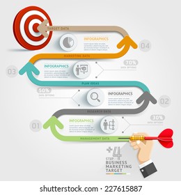 Business concept infographic template. Business step target marketing dart idea. Can be used for workflow layout, banner, diagram, web design, timeline template.