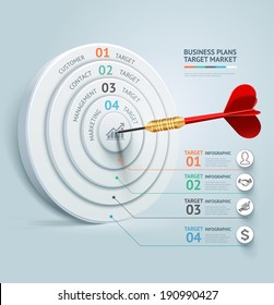 Business concept infographic template. Business target marketing dart idea. Can be used for workflow layout, banner, diagram, web design.