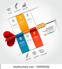 Business concept infographic template. Business target marketing dart idea. Can be used for workflow layout, banner, diagram, web design.