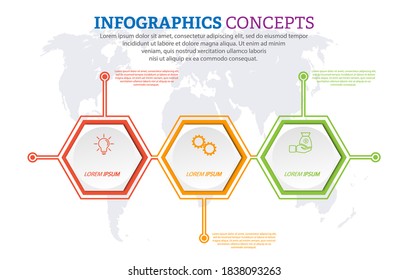 Business concept. Infographic template with visual icons. 3 stages of business, training, marketing or financial success. Vector illustration