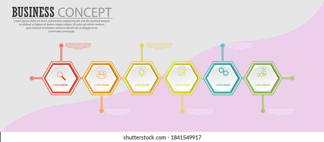 Business concept. Infographic template with visual icons. 6 stages of business, training, marketing or financial success. Vector illustration
