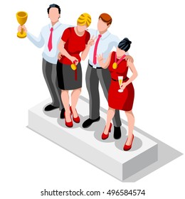 Business concept infographic vector design. Businessperson 3D character flat ambitious man. Career ambition changing role winning Startup group training goal setting and team management illustration