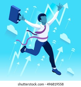 Business concept infographic vector design. Businessperson 3D character flat ambitious black skin man. Career ambition changing role winning Startup group training goal setting and team management