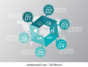 Business concept Infographics design vector and marketing icons with 6 options or steps. Suitable for use with web design, annual report, diagram, workflow layout. Eps10