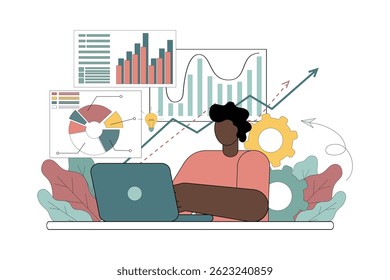 Informe de información de concepto de negocio. Análisis de datos de información, gráficos, estadísticas