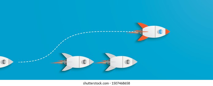 Business concept of the innovative startup with rockets on the blue background. Eps 10 vector file.