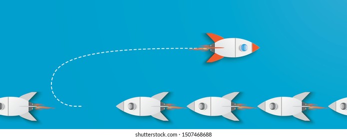 Business concept of the innovative startup with rockets on the blue background. Eps 10 vector file.