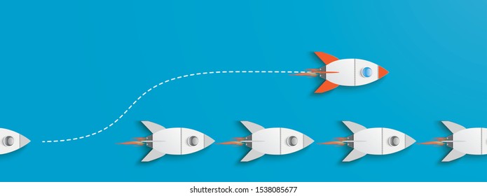 Business concept of the innovative startup with rockets on the blue background. Eps 10 vector file.