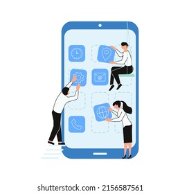 Business concept. Installing update process with people characters isolated on white background. Flat Art Vector Illustration