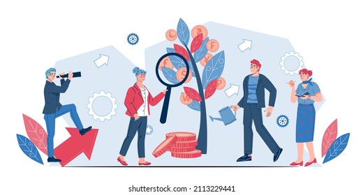 Business concept for Investment and making money, income growth. Profitable investments and placement of finances, flat vector illustration isolated on white background.