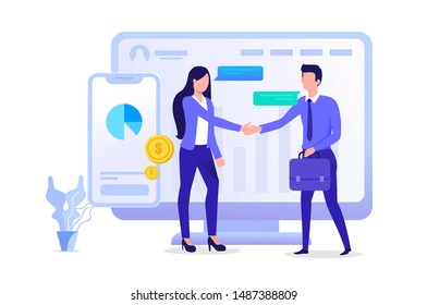 Business concept of investment.Business productivity return on investment, marketing and analysis,Business cooperation.Vector illustration