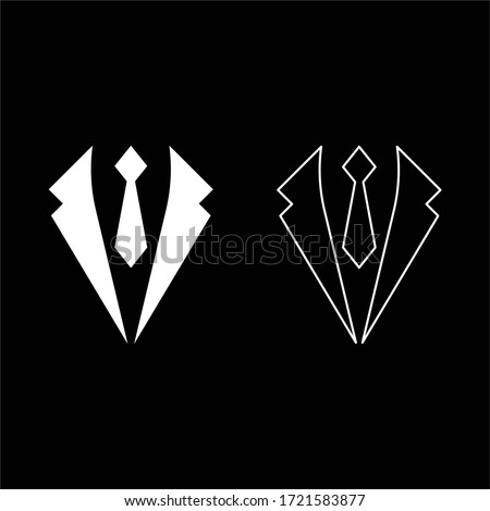 Business concept Jacket and tie cravat Suit for wedding Men's clothing in dress clothes Representative idea icon outline set white color vector illustration flat style image