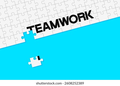 Business concept. Jigsaw puzzle of word teamwork. It reflects having the right elements in a work, like the pieces of a puzzle needing to be in the right place to create perfect picture. Illustration.