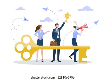  Business concept. Key to the success of the collaboration, teamwork, vector illustration.