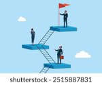 Business concept a ladder Corporate of success. Business people employee climb ladder to next level. Flat vector illustration