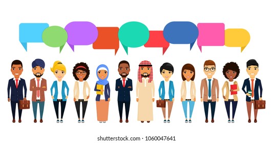 Business concept. A large group of people of different nationalities. Asian, Latin American, African, European, Indian, Arab. Communication in the modern world. Flat style on white background. Cartoon