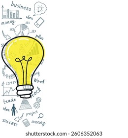 Business concept. Light bulb with drawing business success strategy plan idea. Vector illustration modern template design. Doodle.