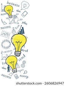 Business concept. Light bulb with drawing business success strategy plan idea. Vector illustration modern template design. Doodle.