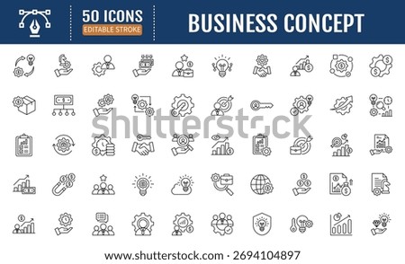 Business concept line icon set. Includes
products,revenue,services,distribution,core
value,cost,management and more. Vector
Illustration with Editable Strokes