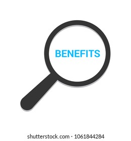 Business Concept: Magnifying Optical Glass With Words Benefits. Vector illustration