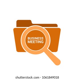 Business Concept: Magnifying Optical Glass With Words Business Meeting. Vector illustration