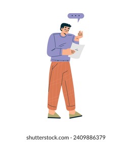 Business Concept with Man Character with Document Discuss Something Vector Illustration