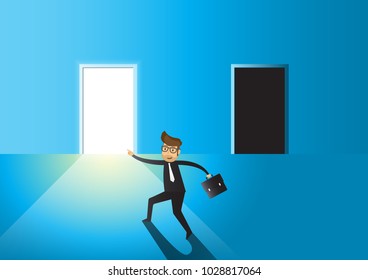 Business concept business man to choose between bright or dark door