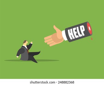 business concept man fell and tries to climb in front of him in the air hand metaphor helping hand