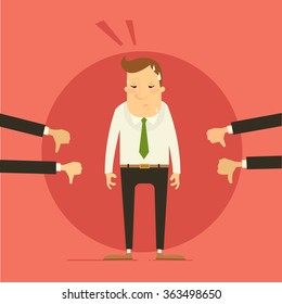 Business concept - man getting bad evaluation by colleagues / bosses. Vector illustration