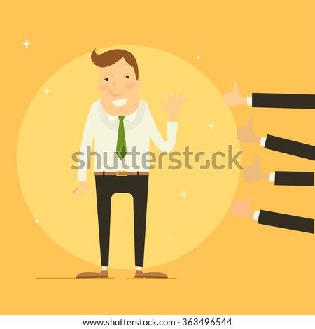 Business concept - man getting praise by colleagues / bosses. Vector illustration