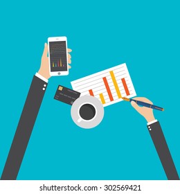 Business concept, Business man holding mobile phone, vector