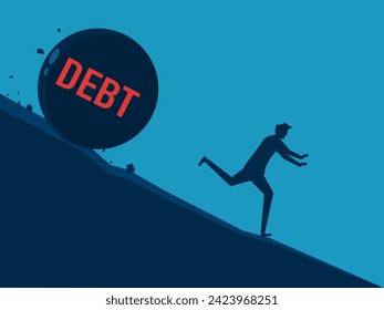Business concept. man running away from rolling ball 