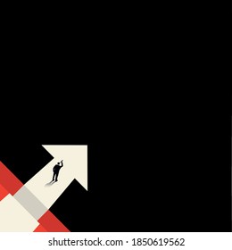 Business concept. Man Searches for opportunities and overcomes the path to development. Minimalist design. Vector