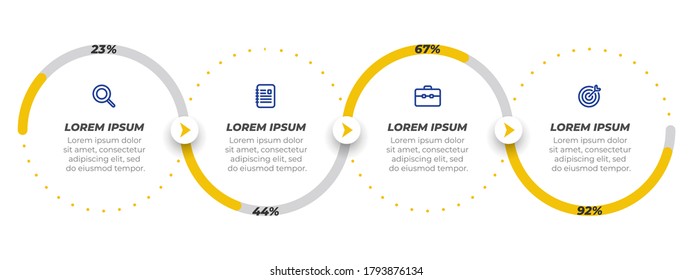 Business concept with marketing icons and design elements with circle. Timeline Infographic with 4 steps or options. Can be used for workflow diagram, presentations, info chart, web design.