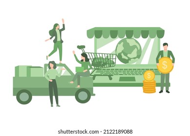 Business concept for M-Commerce, Online shopping, delivery isometric, web service, for web page, banner, presentation, social media, documents, cards, posters. Vector illustration