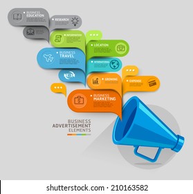 Business concept. Megaphone and bubble speech template. Vector illustration. can be used for workflow layout, diagram, number options, step up options, web design, banner template, infographic.