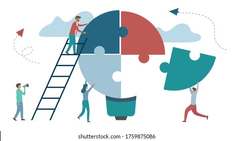 Business concept, metaphor, team, people connecting the lamp elements Vector flat style design illustration Symbols of teamwork, cooperation, partnership
Illustration about business and finance