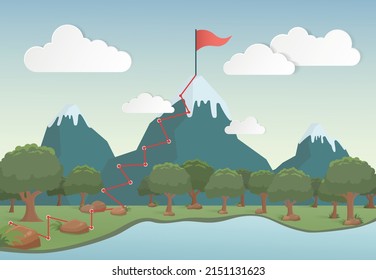 Business concept mission complete. The journey to success has many obstacles. Path to success. Vector illustration Eps10.