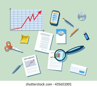 Business concept. Modern flat illustration. For posters, pamphlets, brochures and illustrations of business articles, web pages. Career growth and success. Financial start, planning and analytics.