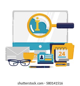 Business concept in modern flat style. Vector illustration with a lot of business things. Work place.