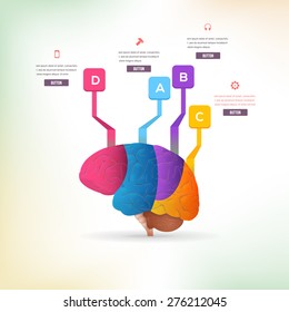 Business Concept Multicolor Brain Idea, Health or Capacity Infographics Arrow Vector Design Template