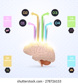 Business Concept Multicolor Brain Idea, Health or Capacity Infographics Arrow Vector Design Template