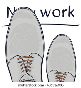 Business concept a new job. Feet in shoes on the road. Make a choice. Vector illustration