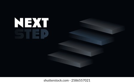 Business concept of next step in minimalist futuristic style. illustration demonstrates Illuminated steps against a dark background. Design of movement toward a goal, progress and transition.