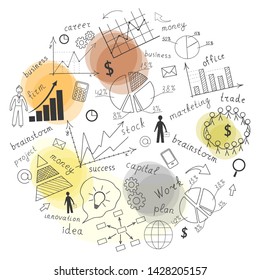 The business concept. On white the background of hand-drawn diagrams and graphs on the Board. Doodle. Handwriting. Vector illustration.