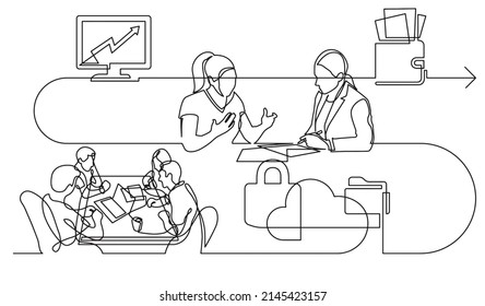 business concept one line drawing illustration of work process